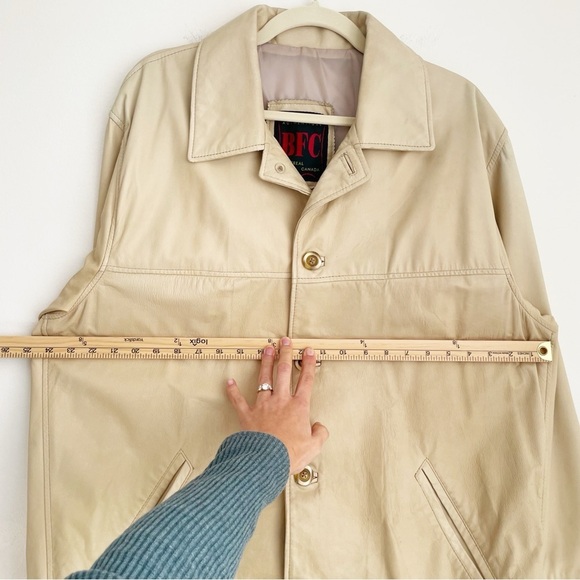 Vintage BFC Montreal Canada tan Leather Jacket medium mens cream button collar M - Picture 5 of 9